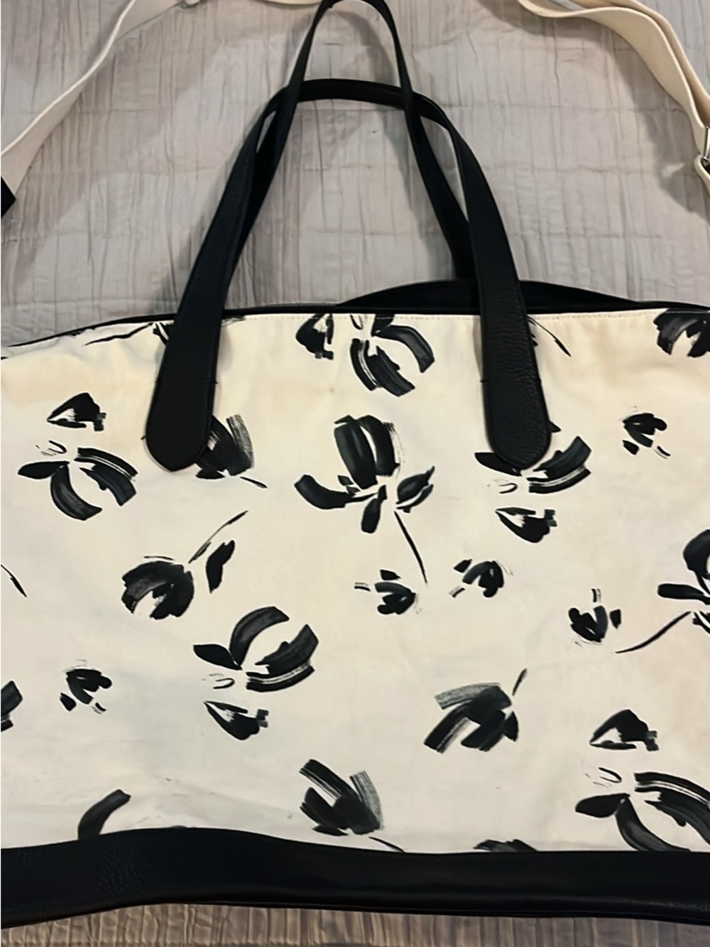 a new day Black and White Brushstroke Floral Tote